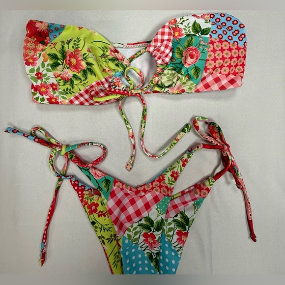 Set Patchwork Floral Tie-Side Bikini — Multicolor - Picture 2 of 6